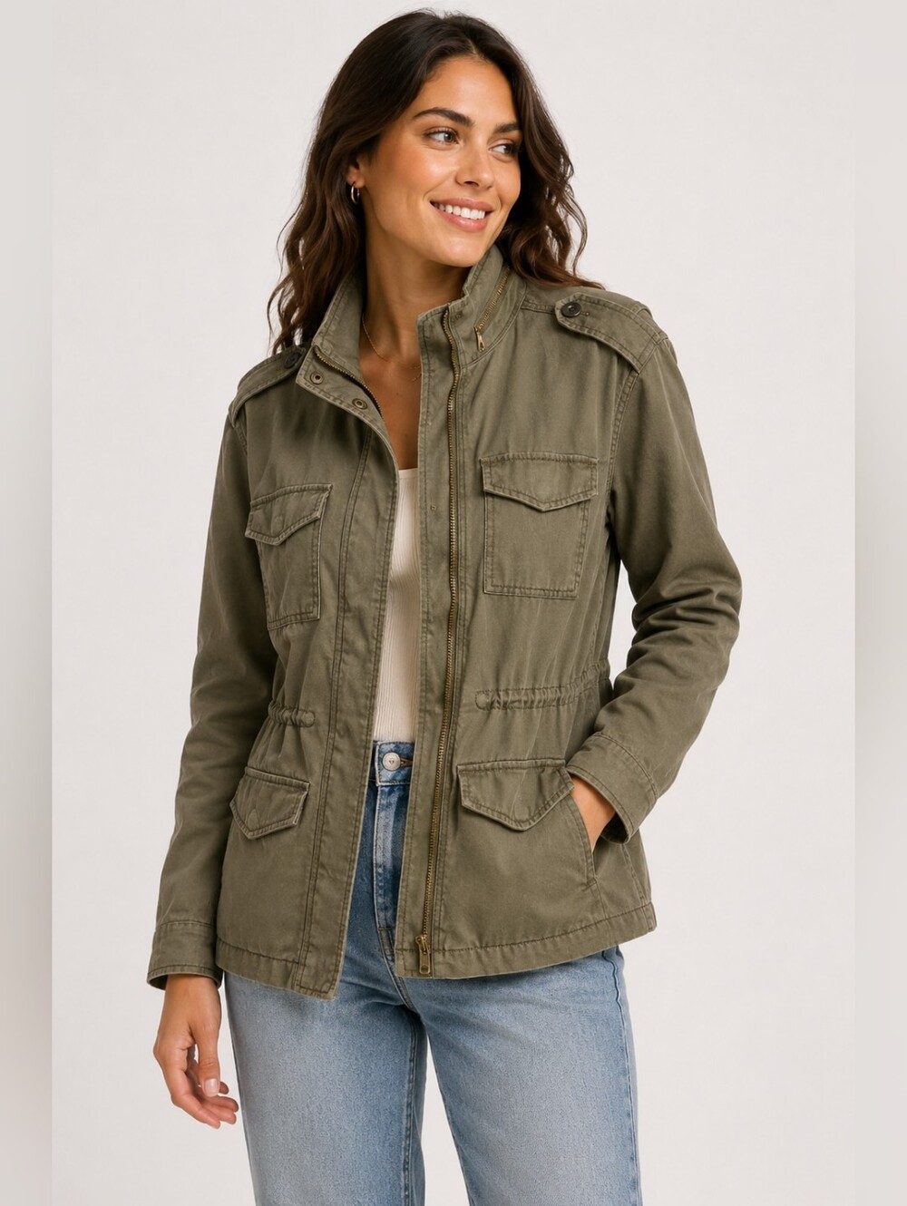 AMERICAN Eagle Military Utility Olive Green Jacket Womens Small